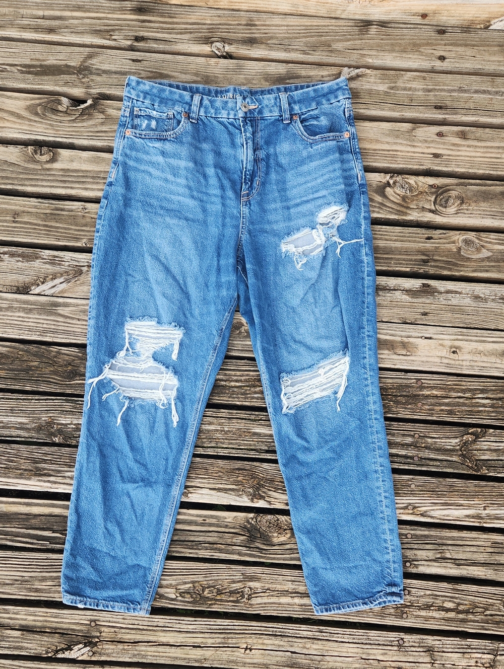 American Eagle Strigid Curvy Mom Jean 16 Regular Medium Wash Distressed Casual